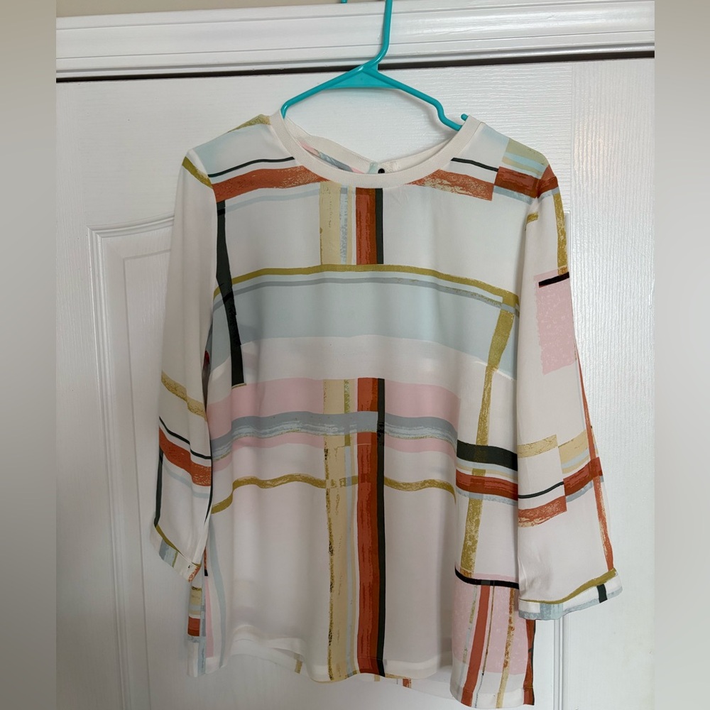 Next blouse, 3/4 sleeves, career, casual. White, blue,  brown.